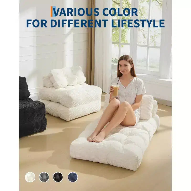 Canapé-lit pliable 3-en-1 avec oreiller, fauteuil de couchage convertible en velours côtelé pour salon, chambre, dortoir ou appartement