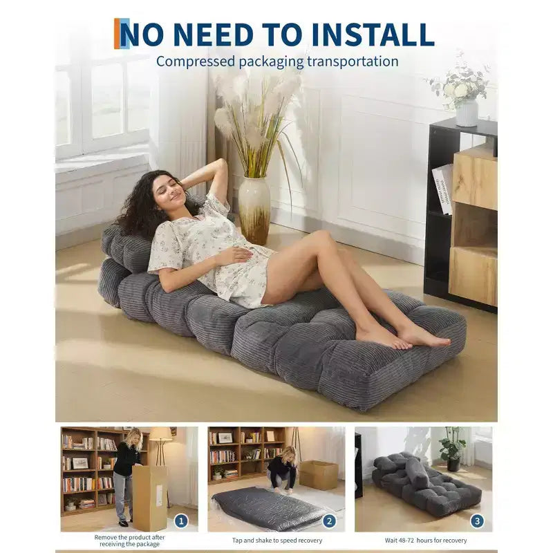 Canapé-lit pliable 3-en-1 avec oreiller, fauteuil de couchage convertible en velours côtelé pour salon, chambre, dortoir ou appartement