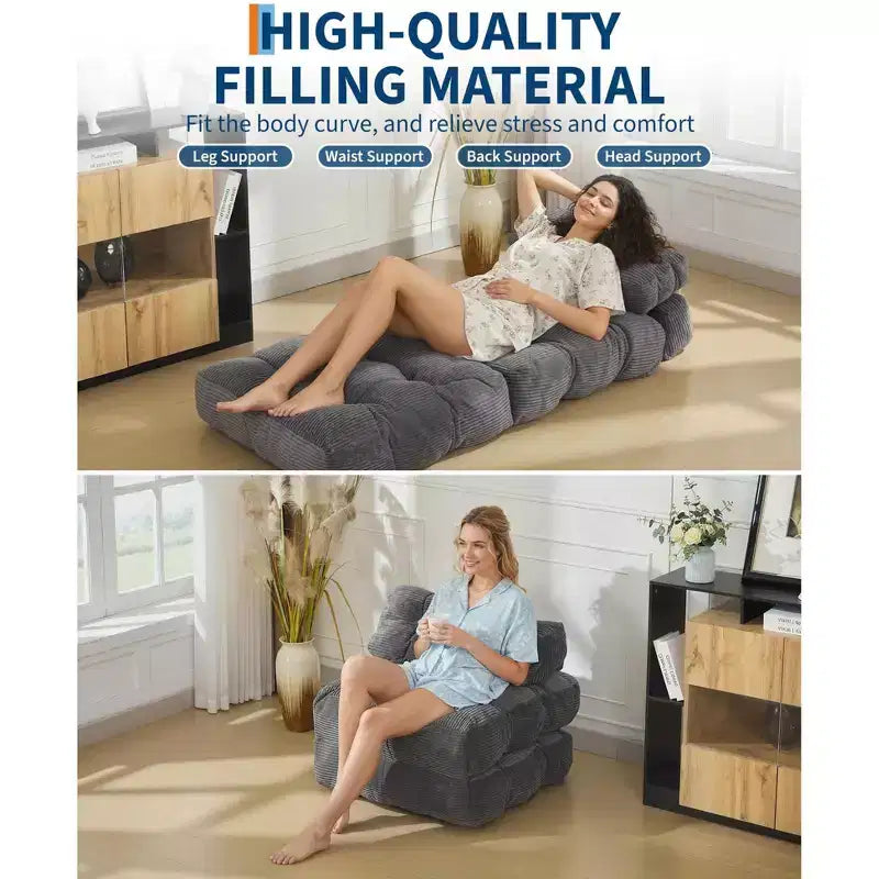 Canapé-lit pliable 3-en-1 avec oreiller, fauteuil de couchage convertible en velours côtelé pour salon, chambre, dortoir ou appartement