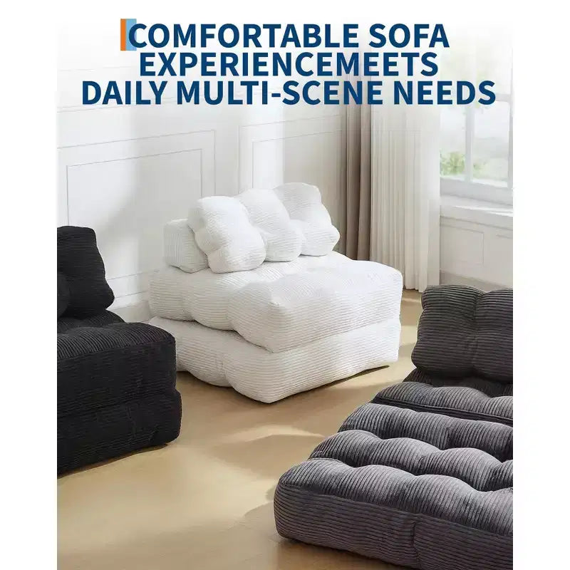Canapé-lit pliable 3-en-1 avec oreiller, fauteuil de couchage convertible en velours côtelé pour salon, chambre, dortoir ou appartement