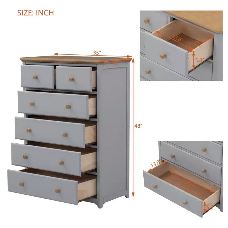 Commode à 6 tiroirs pour chambre à coucher, organisateur à cadre robuste, armoire de rangement rustique en bois pour salon, couloir