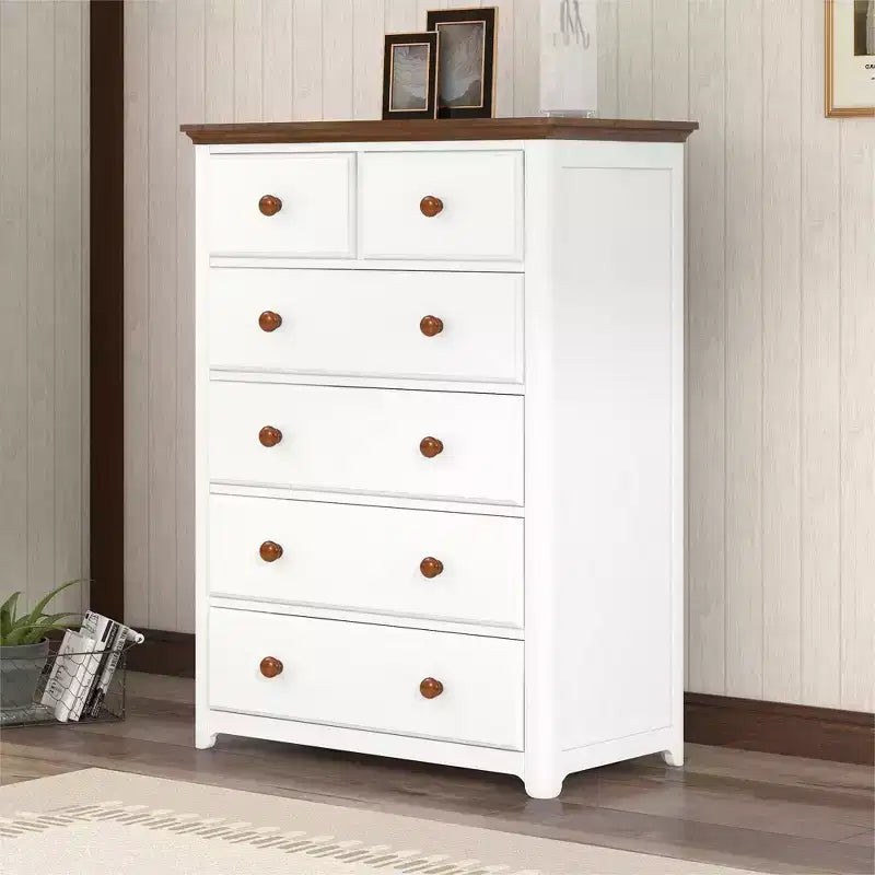 Commode à 6 tiroirs pour chambre à coucher, organisateur à cadre robuste, armoire de rangement rustique en bois pour salon, couloir