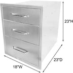 Acekool Tiroirs de cuisine d'extérieur 45,7 cm l x 58,4 cm H x 58,4 cm P, Commode 3 tiroirs en acier inoxydable pour îlot de barbecue, station de grillade, rangement de patio