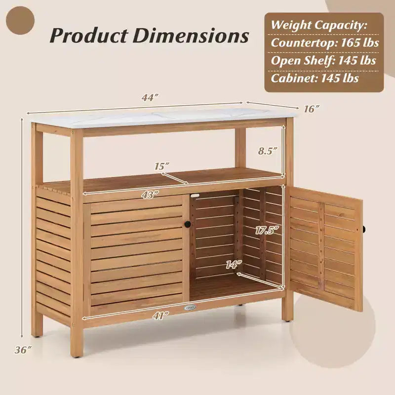 Armoire de rangement d'extérieur Costway en bois avec comptoir aspect marbre, étagère ouverte et 2 portes