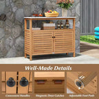 Armoire de rangement d'extérieur Costway en bois avec comptoir aspect marbre, étagère ouverte et 2 portes