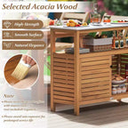 Armoire de rangement d'extérieur Costway en bois avec comptoir aspect marbre, étagère ouverte et 2 portes