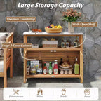 Armoire de rangement d'extérieur Costway en bois avec comptoir aspect marbre, étagère ouverte et 2 portes