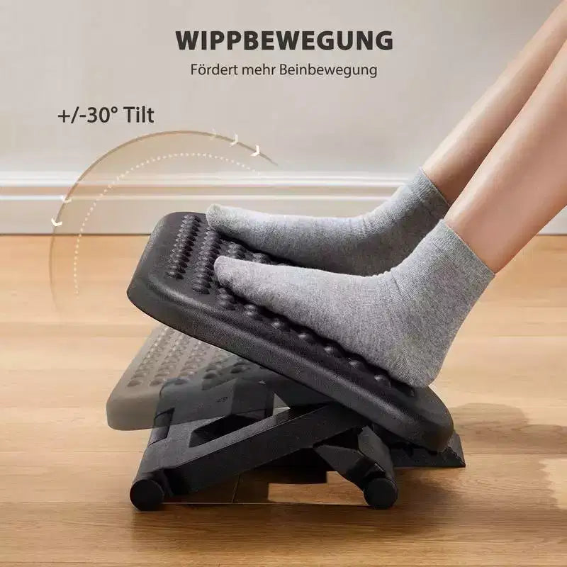 Repose-pieds de bureau réglable, Repose-pieds pour le travail sous le bureau avec massage, Tabouret de pied réglable avec 3 positions de hauteur et inclinaison de 30 degrés
