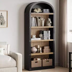 Bibliothèque 5 étagères, bibliothèque arquée 182 cm, étagère de rangement style ferme, étagères en bois pour bureau, salon