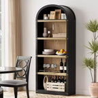 Bibliothèque 5 étagères, bibliothèque arquée 182 cm, étagère de rangement style ferme, étagères en bois pour bureau, salon