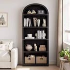 Bibliothèque 5 étagères, bibliothèque arquée 182 cm, étagère de rangement style ferme, étagères en bois pour bureau, salon