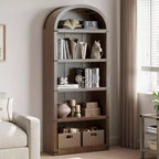 Bibliothèque 5 étagères, bibliothèque arquée 182 cm, étagère de rangement style ferme, étagères en bois pour bureau, salon