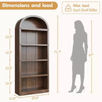 Bibliothèque 5 étagères, bibliothèque arquée 182 cm, étagère de rangement style ferme, étagères en bois pour bureau, salon
