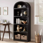 Bibliothèque 5 étagères, bibliothèque arquée 182 cm, étagère de rangement style ferme, étagères en bois pour bureau, salon