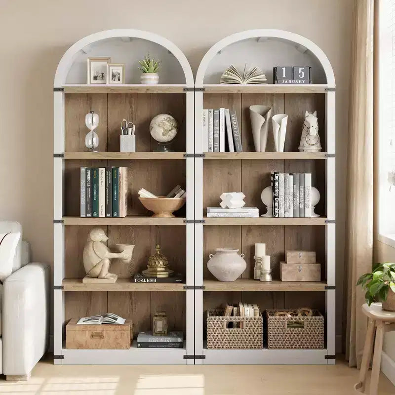 Bibliothèque 5 étagères, bibliothèque arquée 182 cm, étagère de rangement style ferme, étagères en bois pour bureau, salon