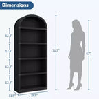 Bibliothèque 5 étagères, bibliothèque arquée 182 cm, étagère de rangement style ferme, étagères en bois pour bureau, salon