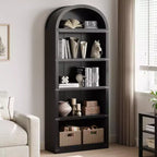 Bibliothèque 5 étagères, bibliothèque arquée 182 cm, étagère de rangement style ferme, étagères en bois pour bureau, salon
