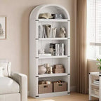 Bibliothèque 5 étagères, bibliothèque arquée 182 cm, étagère de rangement style ferme, étagères en bois pour bureau, salon