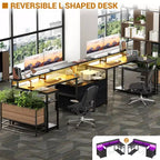 Besiost Bureau d'angle en L de 57 pouces avec station de charge, table d'ordinateur d'angle avec tiroirs de classement et étagères de rangement