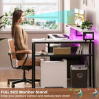 Besiost Bureau d'angle en L de 57 pouces avec station de charge, table d'ordinateur d'angle avec tiroirs de classement et étagères de rangement