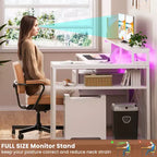 Besiost Bureau d'angle en L de 57 pouces avec station de charge, table d'ordinateur d'angle avec tiroirs de classement et étagères de rangement