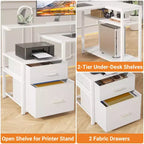 Besiost Bureau d'angle en L de 57 pouces avec station de charge, table d'ordinateur d'angle avec tiroirs de classement et étagères de rangement