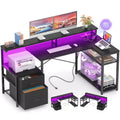 Besiost 57-In L Shaped Desk with Charging Station, Corner Computer Table with File Drawers and Storage Shelves