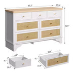 Commode à 7 tiroirs pour chambre à coucher, commode large en rotin naturel de 120 cm, organisateur de rangement de vêtements en bois de style bohème, meuble TV