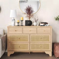 7 Drawer Dresser for Bedroom, 47.3 Wide Natural Rattan Chest of Drawers, Wood Boho Clothing Storage Organizer, Dresser TV Stand Cabinet