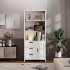 Bibliothèque à 6 niveaux, bibliothèque de 180 cm de haut avec 3 étagères, meuble de rangement avec portes et 3 tiroirs pour bureau à domicile, salon, chambre à coucher