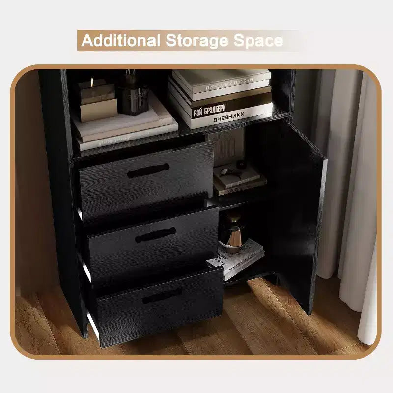 Bibliothèque à 6 niveaux, bibliothèque de 180 cm de haut avec 3 étagères, meuble de rangement avec portes et 3 tiroirs pour bureau à domicile, salon, chambre à coucher