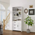 Bibliothèque à 6 niveaux, bibliothèque de 180 cm de haut avec 3 étagères, meuble de rangement avec portes et 3 tiroirs pour bureau à domicile, salon, chambre à coucher