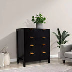 Commode haute à 4 tiroirs avec design cannelé, chiffonnier moderne du milieu du siècle pour chambre à coucher, salon, couloir, finition noire