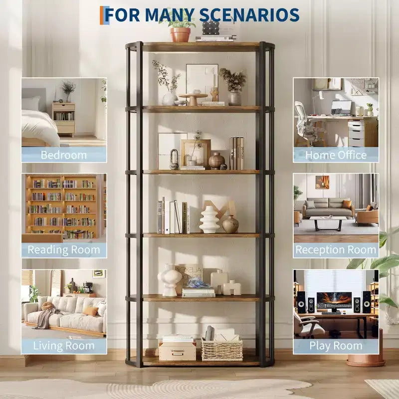 Étagère, bibliothèque à 6 niveaux, étagère d'angle de rangement de style industriel, autoportante, adaptée pour la chambre à coucher, le bureau à domicile, la cuisine, le salon