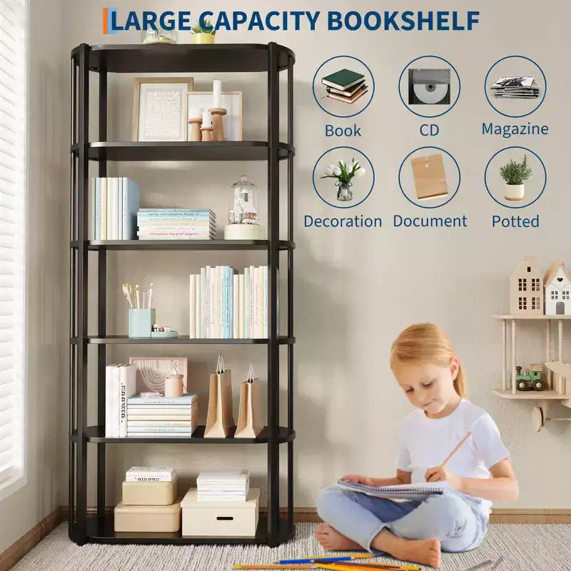 Étagère, bibliothèque à 6 niveaux, étagère d'angle de rangement de style industriel, autoportante, adaptée pour la chambre à coucher, le bureau à domicile, la cuisine, le salon