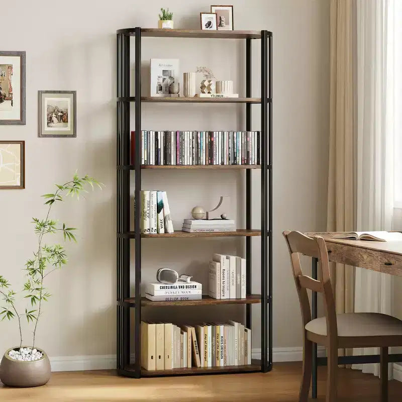 Étagère, bibliothèque à 6 niveaux, étagère d'angle de rangement de style industriel, autoportante, adaptée pour la chambre à coucher, le bureau à domicile, la cuisine, le salon