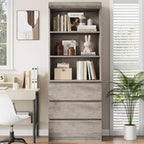 Bibliothèque de 70 pouces, meuble de rangement en bois avec trois tiroirs pour salon, bureau, cuisine, bureau à domicile