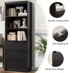 Bibliothèque de 70 pouces, meuble de rangement en bois avec trois tiroirs pour salon, bureau, cuisine, bureau à domicile