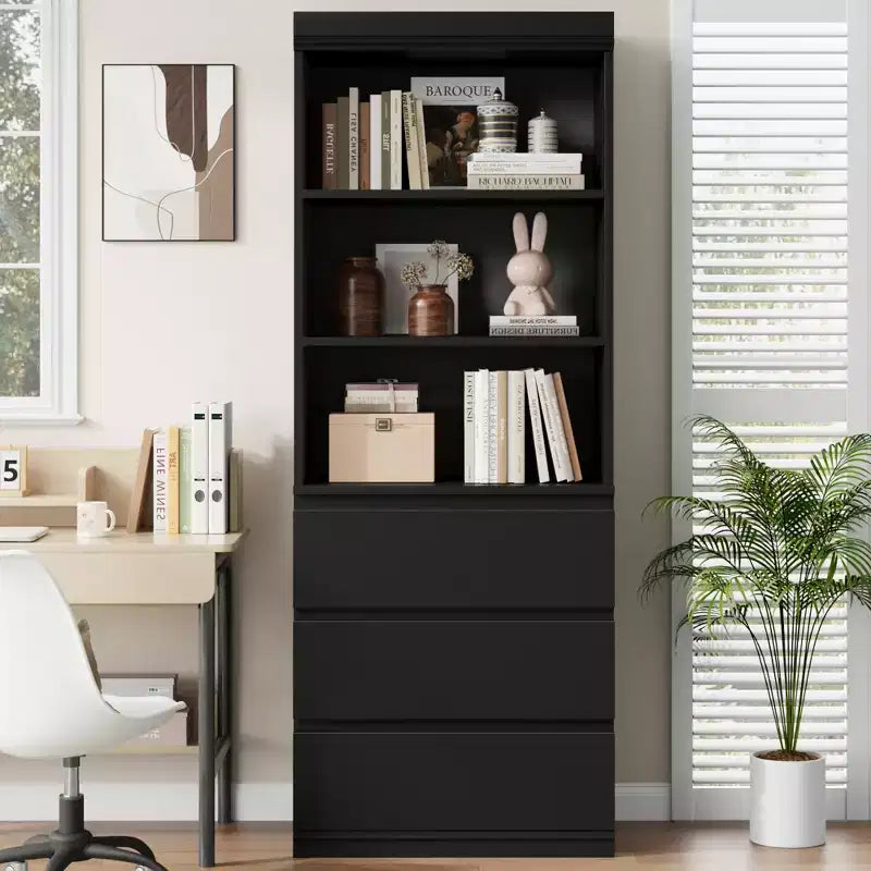 Bibliothèque de 70 pouces, meuble de rangement en bois avec trois tiroirs pour salon, bureau, cuisine, bureau à domicile