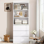Bibliothèque de 70 pouces, meuble de rangement en bois avec trois tiroirs pour salon, bureau, cuisine, bureau à domicile