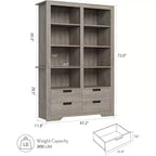 Bibliothèque haute de 72", bibliothèque double largeur à 4 niveaux avec 4 tiroirs, grande étagère ouverte autoportante, idéale pour le salon, le bureau, la bibliothèque
