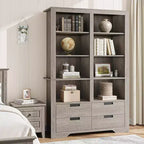 72 High Bookshelf, 4-Layer Double-Width Bookshelf With 4 Drawers, Large Freestanding Open Bookcase Suitable for Living Room, Office, Library