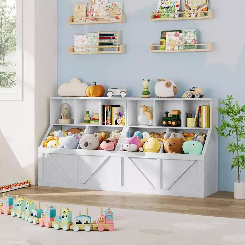 Étagère à livres pour enfants, boîte de rangement de jouets pour enfants, armoire de rangement de jouets avec étagère à livres, convient pour salle de jeux, chambre à coucher, chambre d'enfant, salle de classe