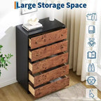 Commode à 5 tiroirs pour chambre à coucher, commode haute en bois de 46 po avec poignées en métal, meuble TV robuste pour salon, organisateur de rangement pour placard