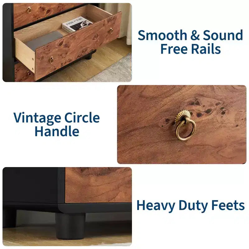 Commode à 5 tiroirs pour chambre à coucher, commode haute en bois de 46 po avec poignées en métal, meuble TV robuste pour salon, organisateur de rangement pour placard
