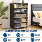 Commode à 5 tiroirs pour chambre à coucher, commode haute en bois de 46 po avec poignées en métal, meuble TV robuste pour salon, organisateur de rangement pour placard