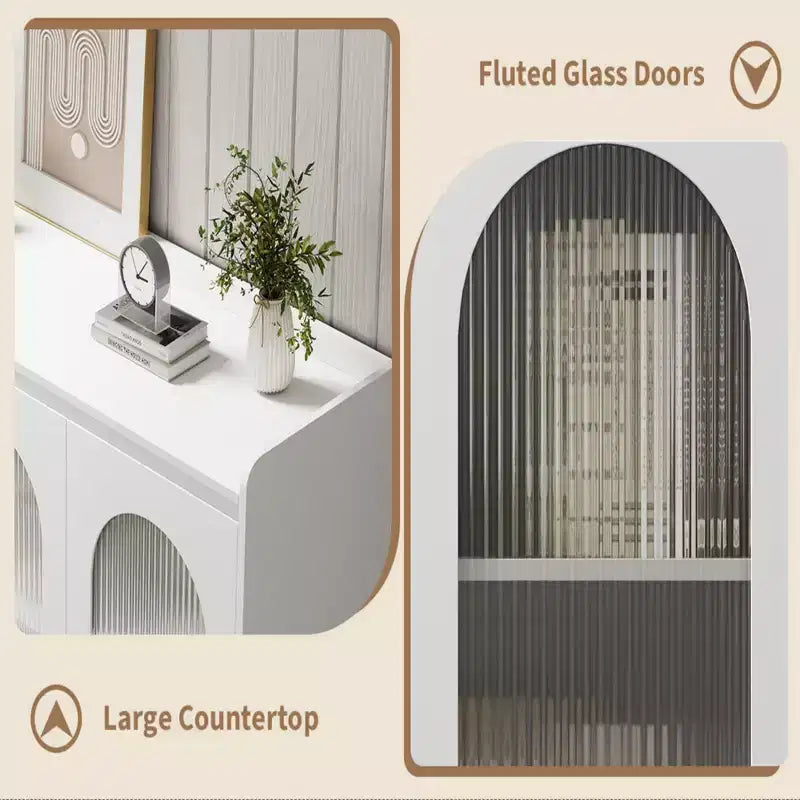 Meuble de bar à café avec lumières LED, buffet de rangement moderne de 48" avec portes en verre et tiroirs