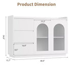 Meuble de bar à café avec lumières LED, buffet de rangement moderne de 48" avec portes en verre et tiroirs
