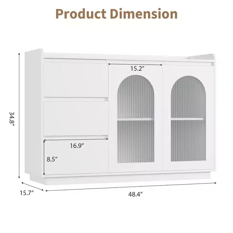 Meuble de bar à café avec lumières LED, buffet de rangement moderne de 48" avec portes en verre et tiroirs