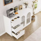 Meuble de bar à café avec lumières LED, buffet de rangement moderne de 48" avec portes en verre et tiroirs